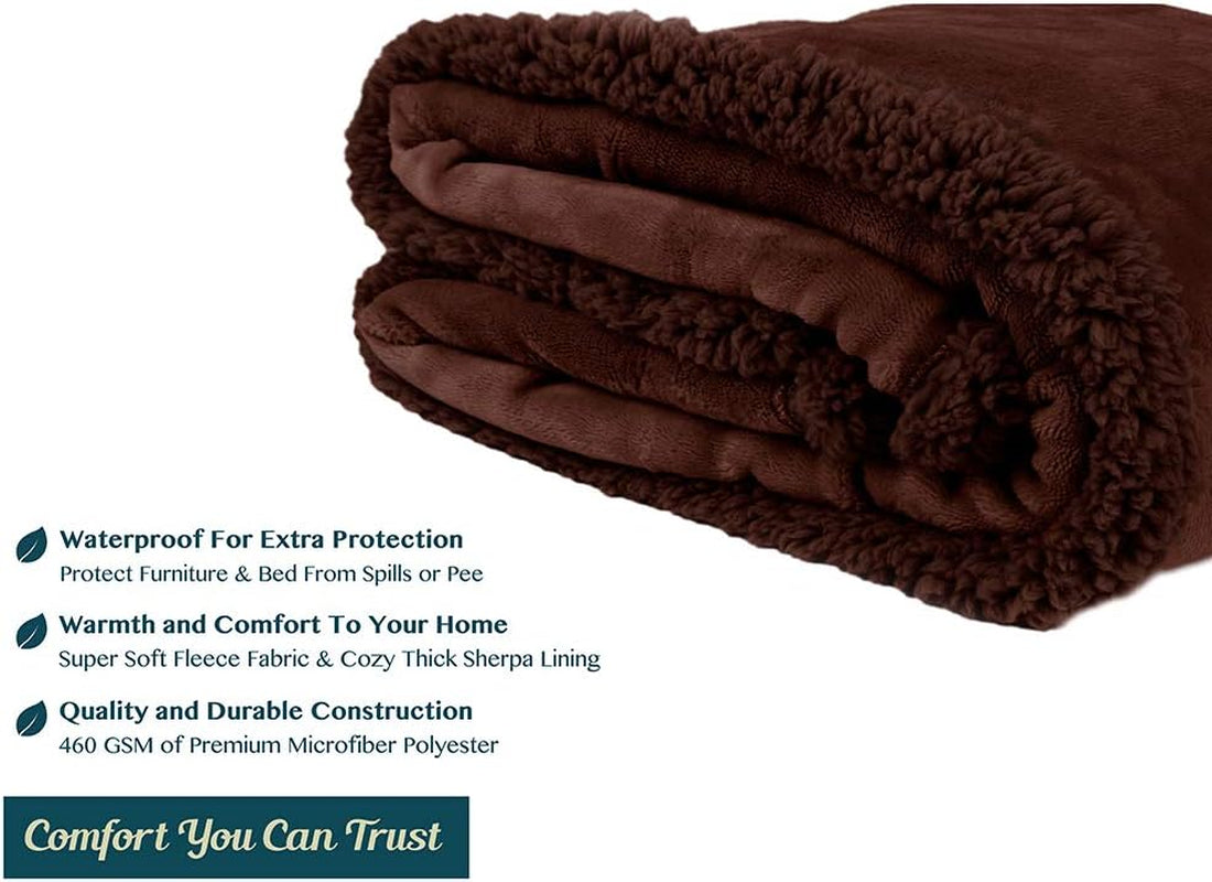 Waterproof Blanket for Couch, Sofa | Waterproof Dog Blanket for Large Dog, Puppy, Cat | Pet Blanket Protector | Plush Soft Warm Fuzzy Sherpa Blanket Bed Throw, Brown, 60X80