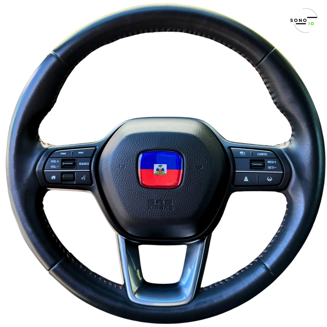 Haiti Flag 3D Emblem Steering Wheel for Automotive - Compatible with Most Hondas