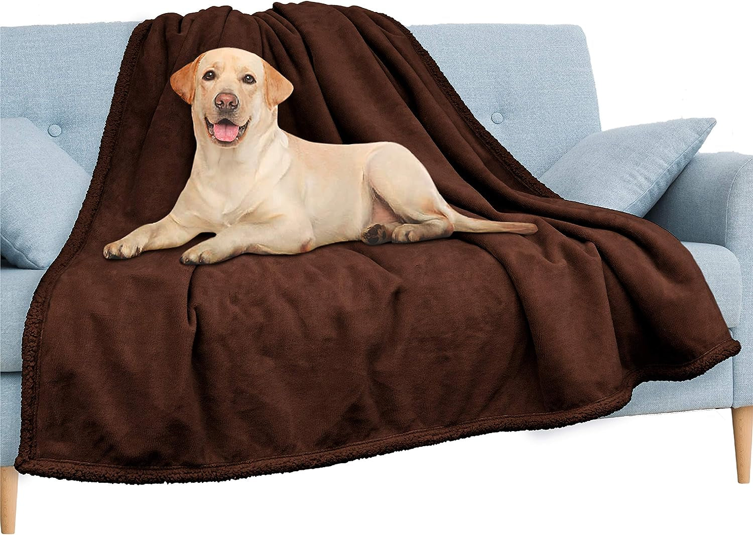 Waterproof Blanket for Couch, Sofa | Waterproof Dog Blanket for Large Dog, Puppy, Cat | Pet Blanket Protector | Plush Soft Warm Fuzzy Sherpa Blanket Bed Throw, Brown, 60X80