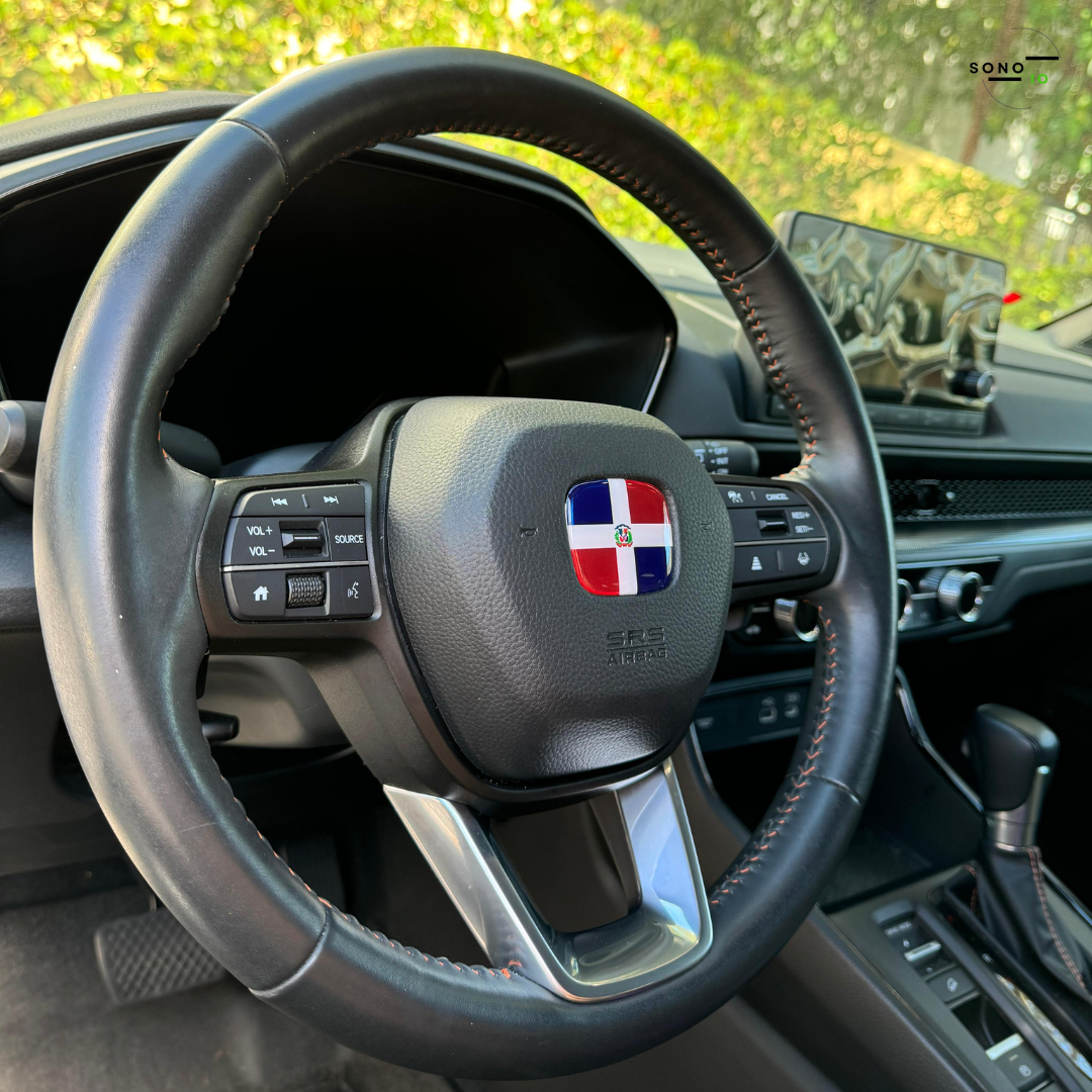 Dominican Flag 3D Emblem Steering Wheel - Automotive Accessory-comparable with most of Hondas