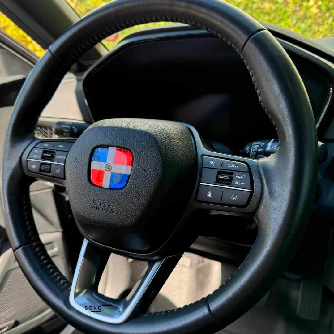 Dominican Flag 3D Emblem Steering Wheel - Automotive Accessory-comparable with most of Hondas