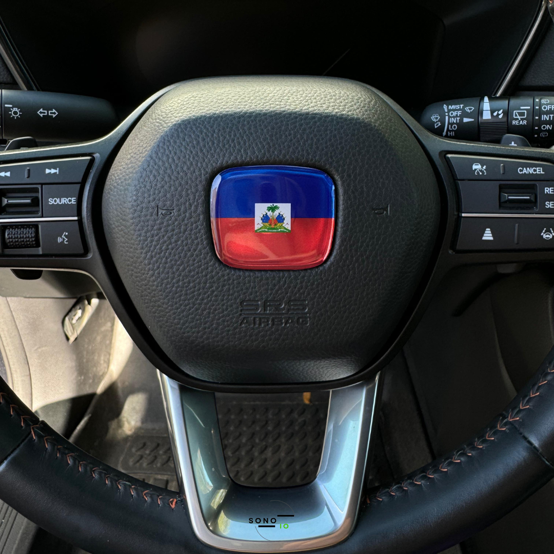 Haiti Flag 3D Emblem Steering Wheel for Automotive - Compatible with Most Hondas