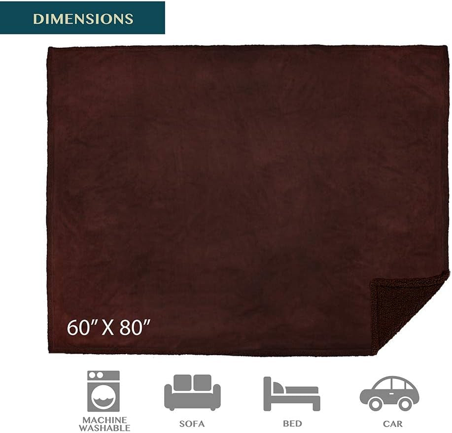 Waterproof Blanket for Couch, Sofa | Waterproof Dog Blanket for Large Dog, Puppy, Cat | Pet Blanket Protector | Plush Soft Warm Fuzzy Sherpa Blanket Bed Throw, Brown, 60X80