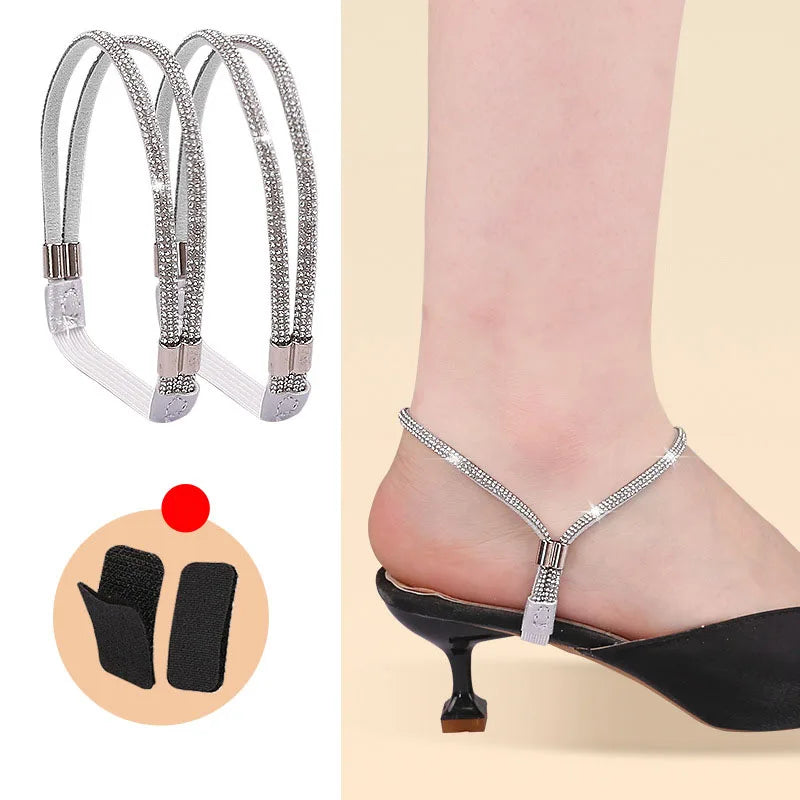 High Heels Shoes Band Diamond Anti-loose for Women Shoelaces Anti-drop Heel Straps Belt Drill Elastic Fixing Belts Rhinestone