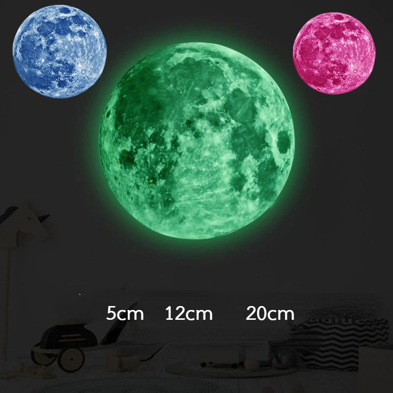 Aesthetic 3D Luminous Moon Wall Sticker Glow In The Dark Fluorescent Sticker PVC Home Kids Room Decals Wall Decor Wallpaper