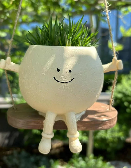 Load image into Gallery viewer, Chair/Swing Smile Face Planter Resin Hanging Cute Head Planters Creative Rocking Succulent Pot Home Garden Flower Container
