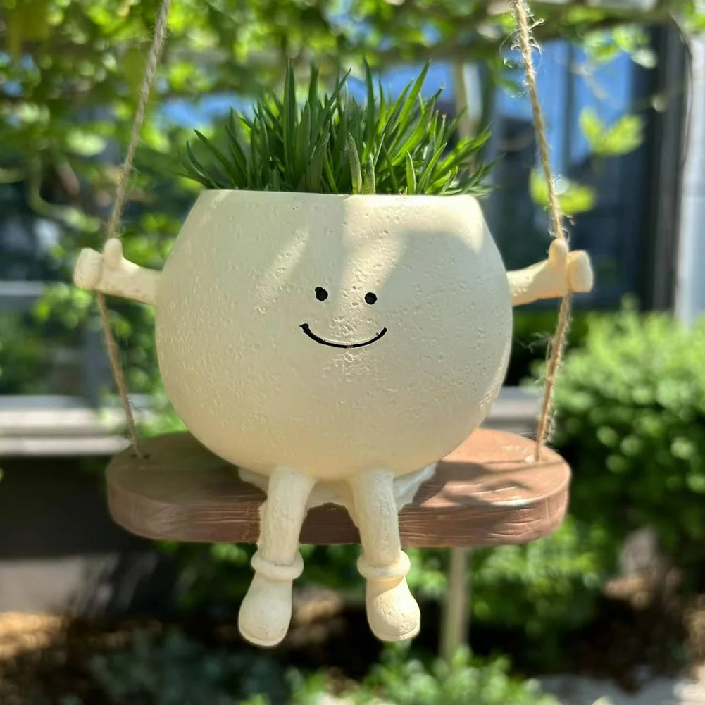 Chair/Swing Smile Face Planter Resin Hanging Cute Head Planters Creative Rocking Succulent Pot Home Garden Flower Container