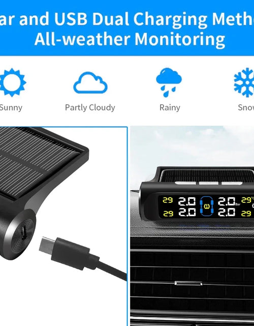 Load image into Gallery viewer, Intelligent TPMS Solar Tyre Pressure Monitoring System Parking Sensors For Cars Temperature Tire Air Pressure Gauge
