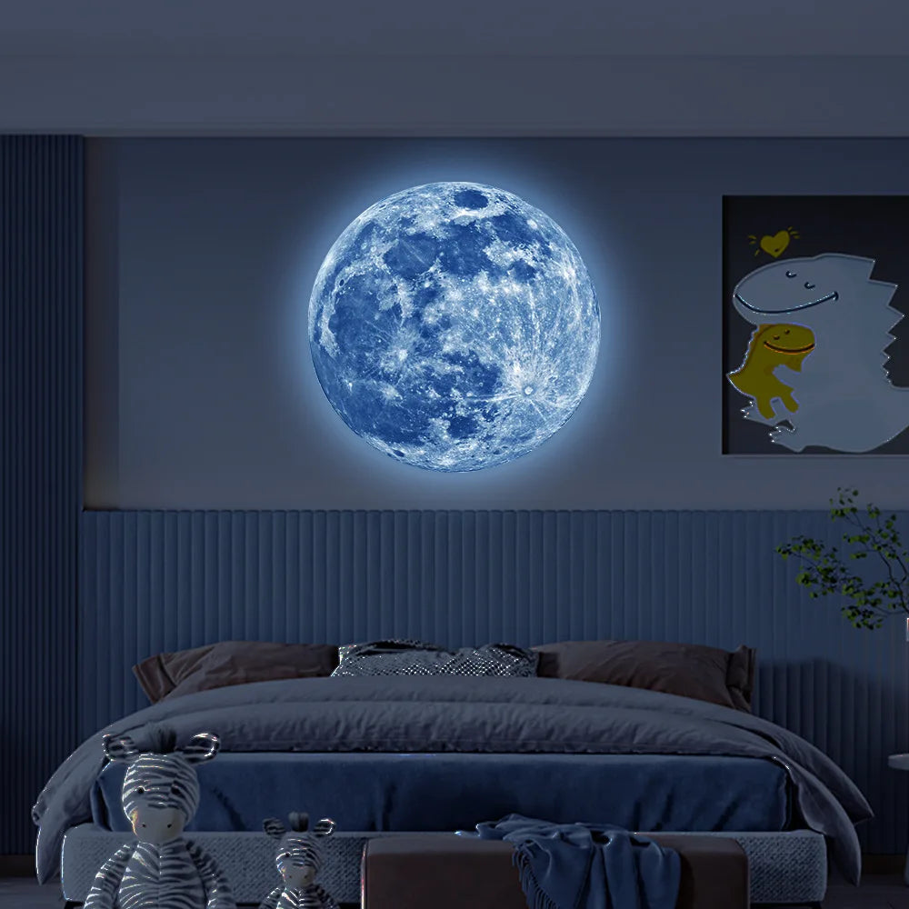 Aesthetic 3D Luminous Moon Wall Sticker Glow In The Dark Fluorescent Sticker PVC Home Kids Room Decals Wall Decor Wallpaper