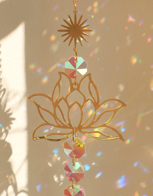 Load image into Gallery viewer, Crystal Sun Catcher Lotus Hanging Suncatcher Rainbow Maker Chakra Light Catcher Stained Glass Window Outdoor Garden Decoration
