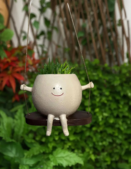 Load image into Gallery viewer, Chair/Swing Smile Face Planter Resin Hanging Cute Head Planters Creative Rocking Succulent Pot Home Garden Flower Container
