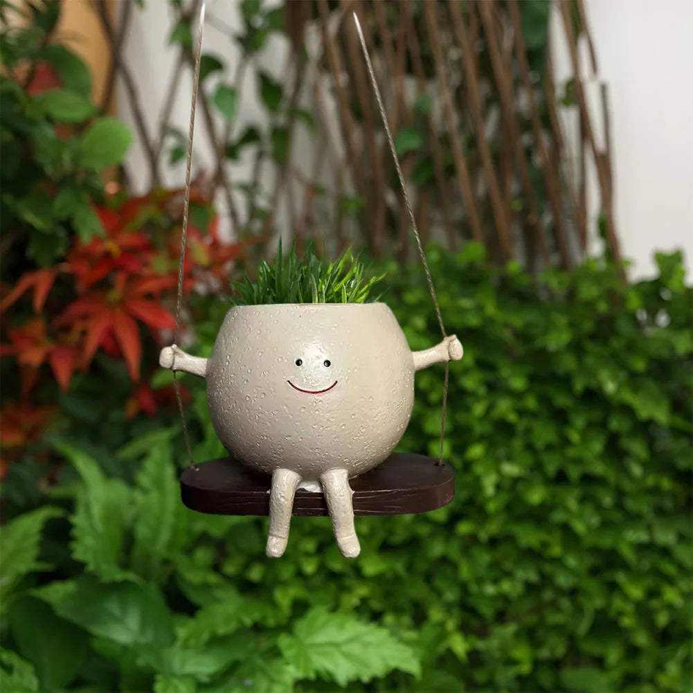 Chair/Swing Smile Face Planter Resin Hanging Cute Head Planters Creative Rocking Succulent Pot Home Garden Flower Container