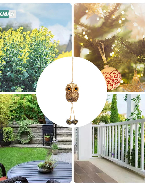 Load image into Gallery viewer, Garden Decor Owl Pendant Statue Scarecrow Fake Animals Bird Repellent Hanging Metal Bells Lawn Courtyard Balcony Wind Chime Home
