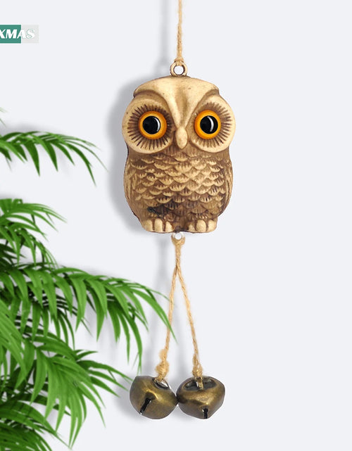 Load image into Gallery viewer, Garden Decor Owl Pendant Statue Scarecrow Fake Animals Bird Repellent Hanging Metal Bells Lawn Courtyard Balcony Wind Chime Home
