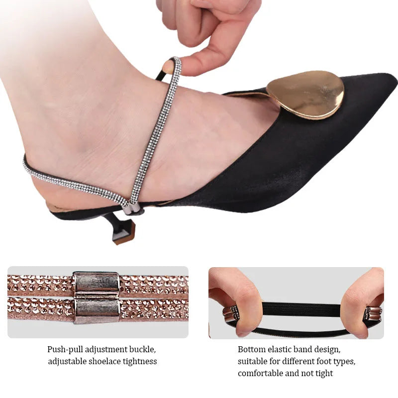 High Heels Shoes Band Diamond Anti-loose for Women Shoelaces Anti-drop Heel Straps Belt Drill Elastic Fixing Belts Rhinestone