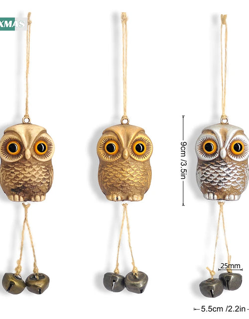 Load image into Gallery viewer, Garden Decor Owl Pendant Statue Scarecrow Fake Animals Bird Repellent Hanging Metal Bells Lawn Courtyard Balcony Wind Chime Home
