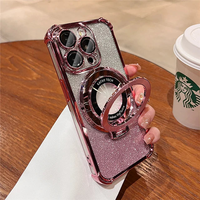 Luxury Plating Magsafe Magnetic Holder Stand Phone Case For iPhone 11 12 13 14 15 16 Pro Max Bumper Protector On 15 Plus Cover