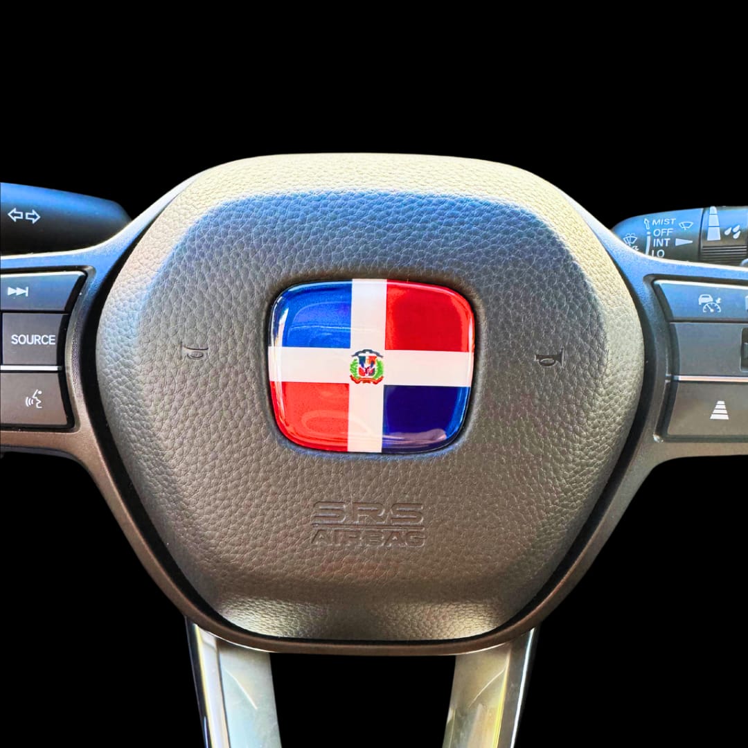 Dominican Flag 3D Emblem Steering Wheel - Automotive Accessory-comparable with most of Hondas