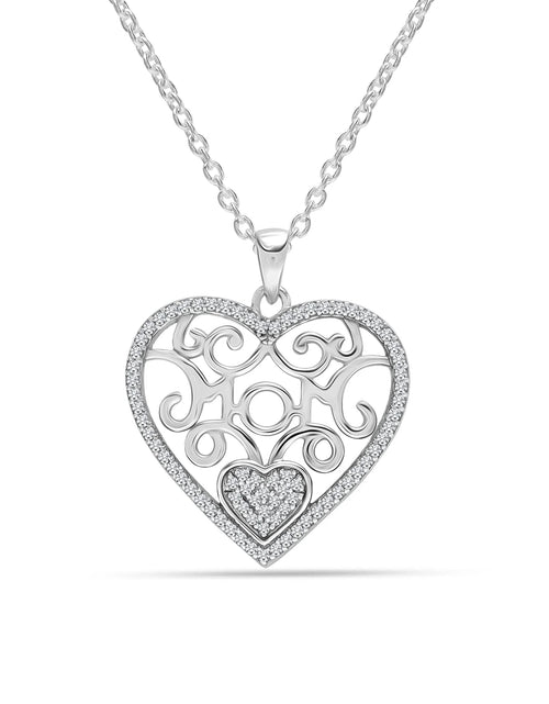 Load image into Gallery viewer, 925 Sterling Silver Light-Weight CZ Filigree Heart Pendant Necklace Jewelry Gifts for Women and Teen Girls 18&quot; Inch
