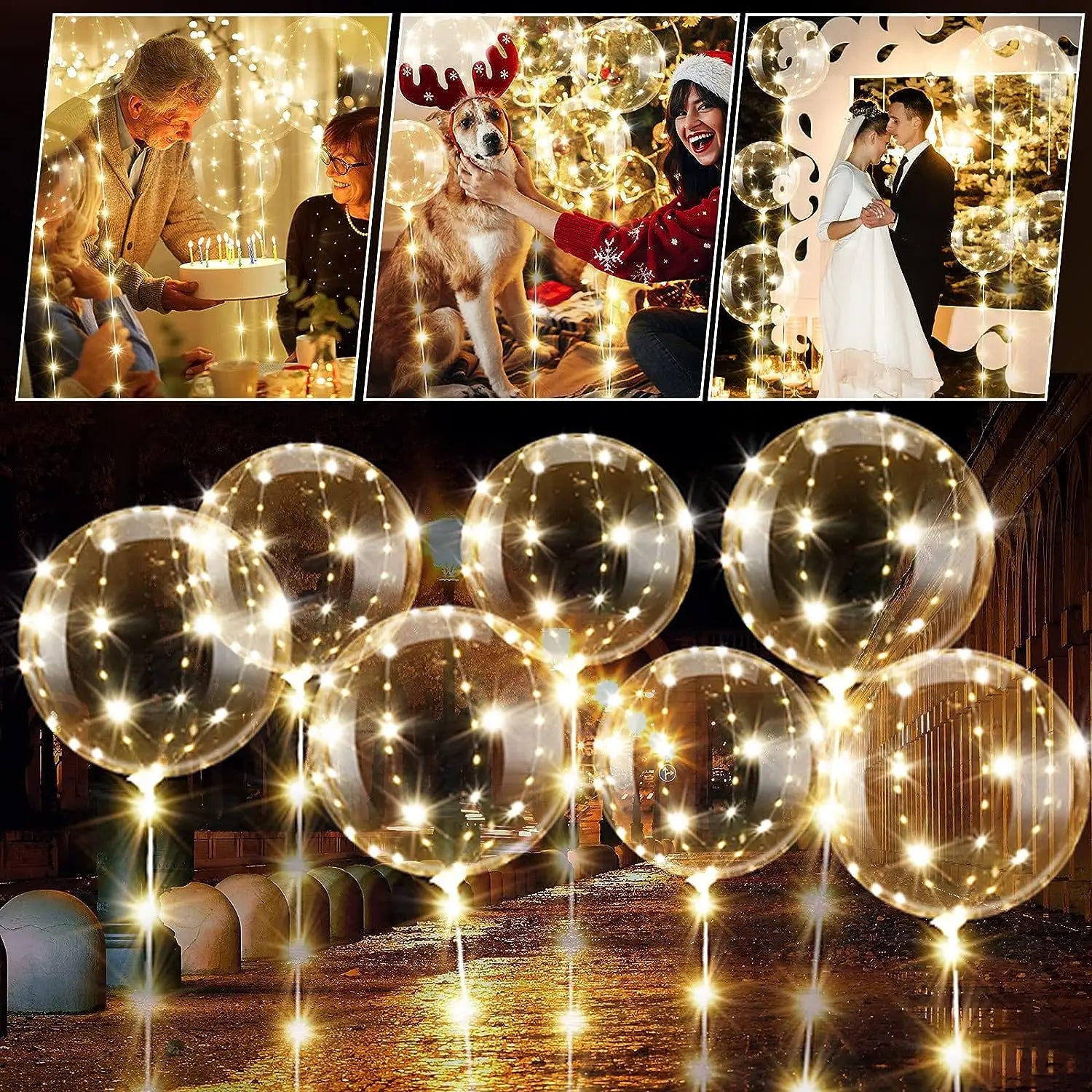 10Pcs LED Light up Bobo Balloons Transparent Balloons with 3M String Lights Bubble Ballon Christmas Wedding Colorful Warm Decor